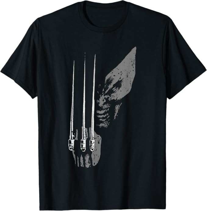 Marvel Wolverine X-Men Black Wild Side Distressed Face Shot SMALL T-Shirt