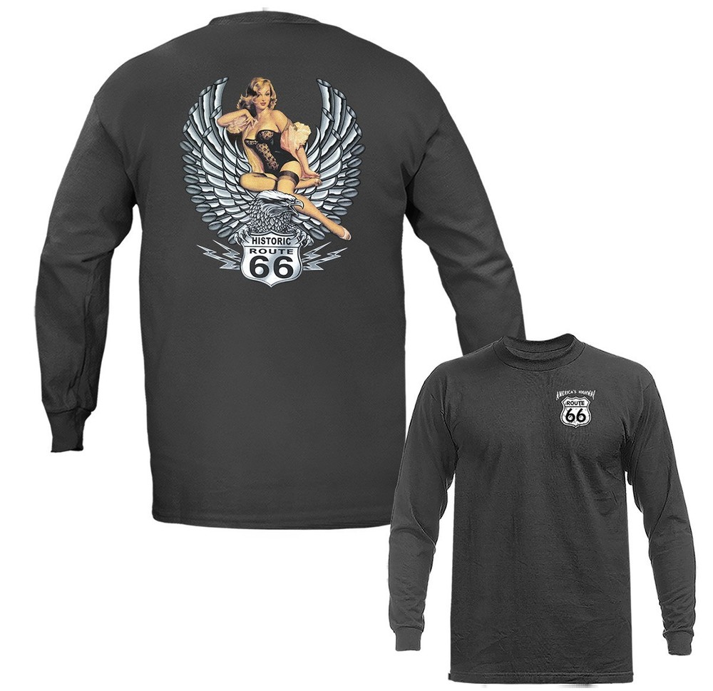 Historic Route 66 Wings Pinup Girl Long Sleeve T-Shirt