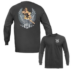 Historic Route 66 Wings Pinup Girl Long Sleeve T-Shirt