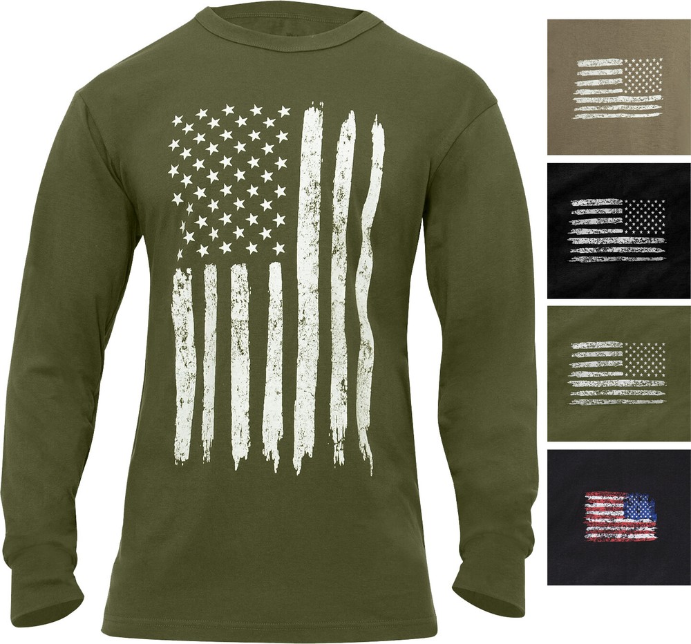 USA Flag Long Sleeve T-Shirt Distressed US Flag Support American Pride Tee