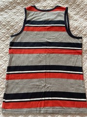 Faded Glory Young Man Striped Cotton Tank Top, Size 18, Crew Neck Gray Red Blue