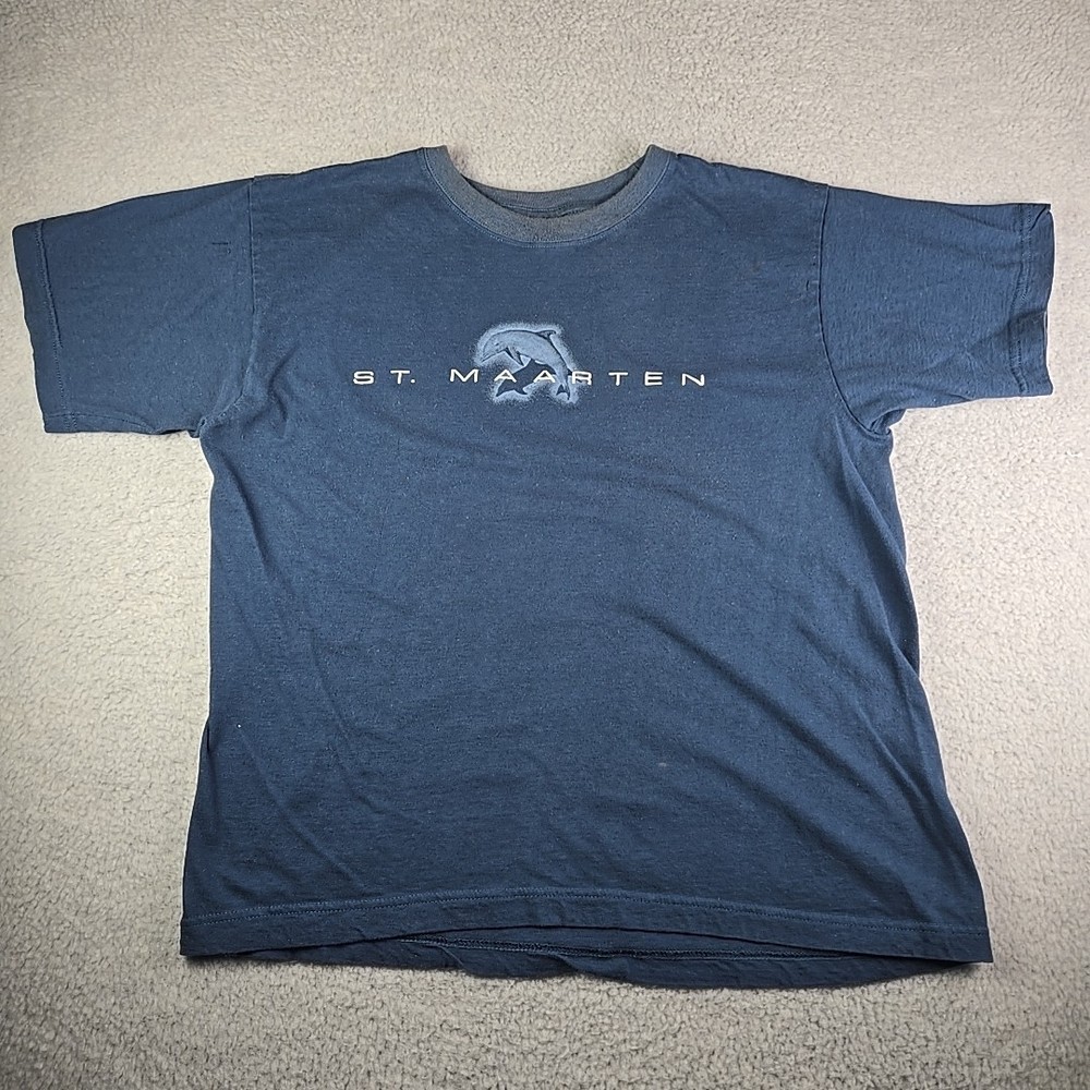 St Maarten Dolphin T-Shirt Men’s Size XL Blue Tropical Tees Sea Aquatic Vacation