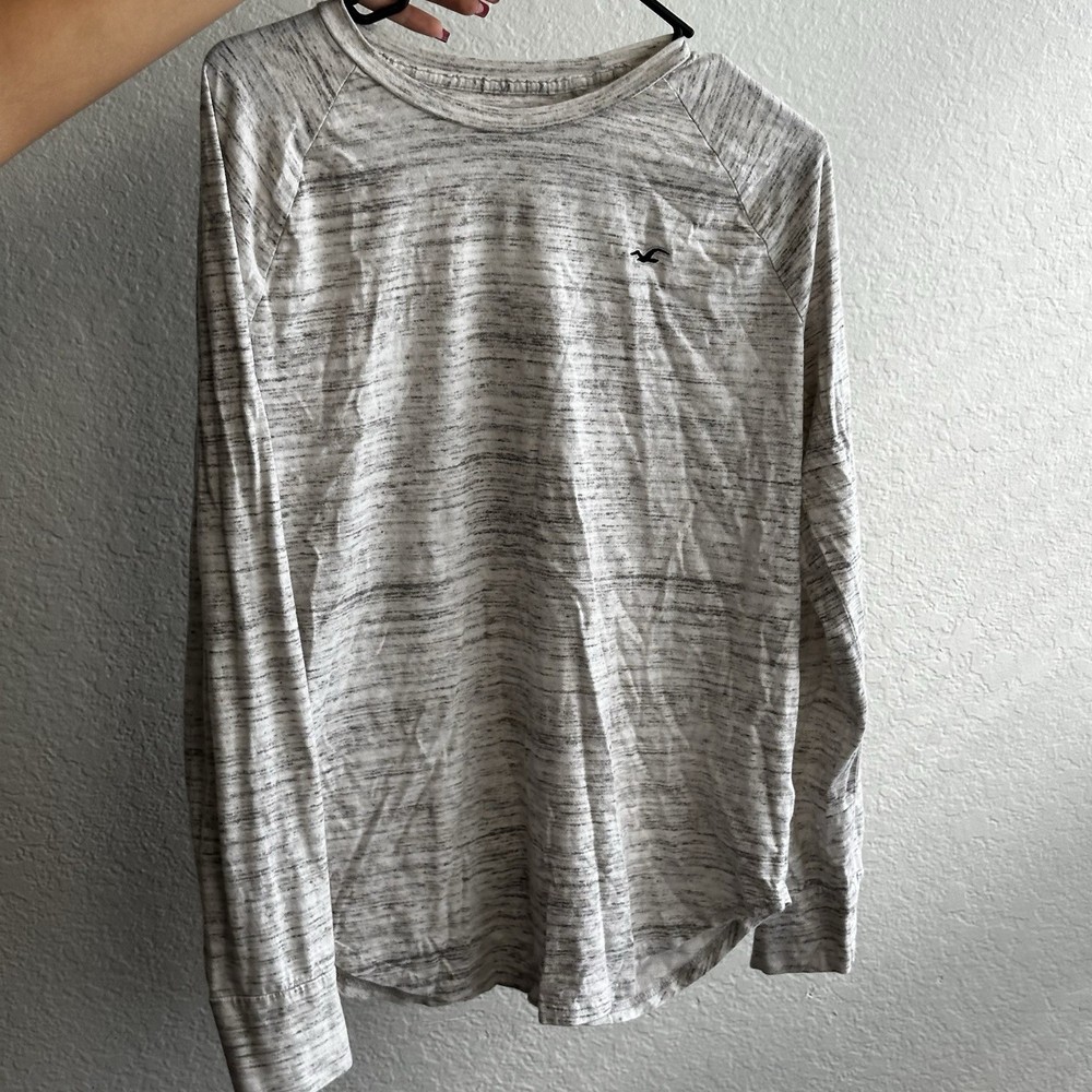 Hollister Men’s M Gray Heathered Long Sleeve Crew Neck Logo T-Shirt