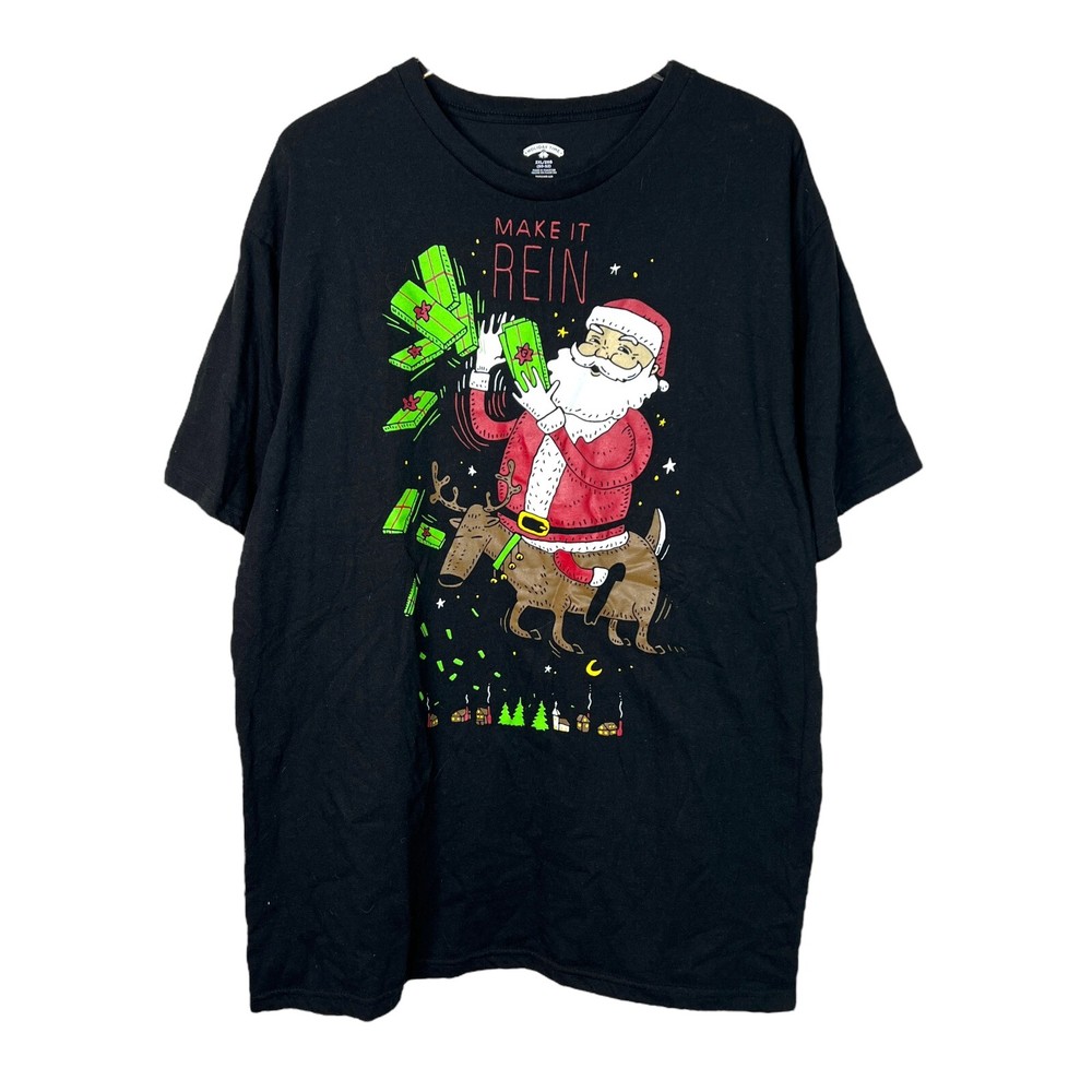 Holiday Time Santa Make It Rein T-Shirt Holiday Christmas Black Adult 2XL