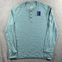 Apt 9 Premier Flex Henley Shirt Mens Medium Blue Heather Long Sleeve Stretch New