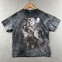 Vintage Skeleton Shirt Mens XL Gray Tie Dye Skull Guitar Player Metal Music Y2K