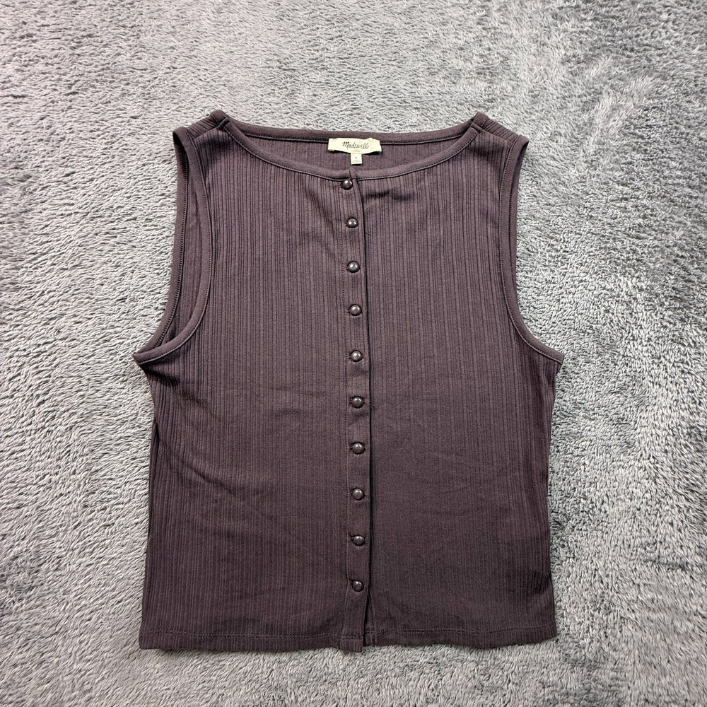 Madewell Ribbed Button Front Tank Top Vest Womens S Gray Cotton Blend Sleeveless