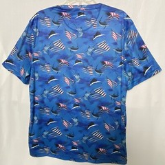 Reel Legends T-shirt Tee Mens Blue Sz M Reel Tec Flag Fish All Over Patriotic