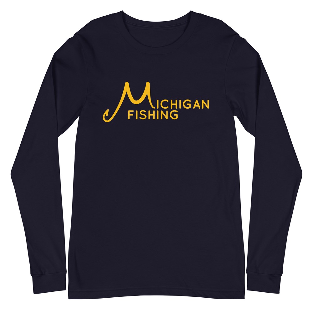 Unisex Long Sleeve Tee – Michigan Fishing Text (Front Only)