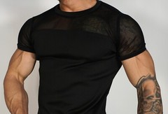 BLACK SHIRT WITH MESH PANEL TOP Size LARGE