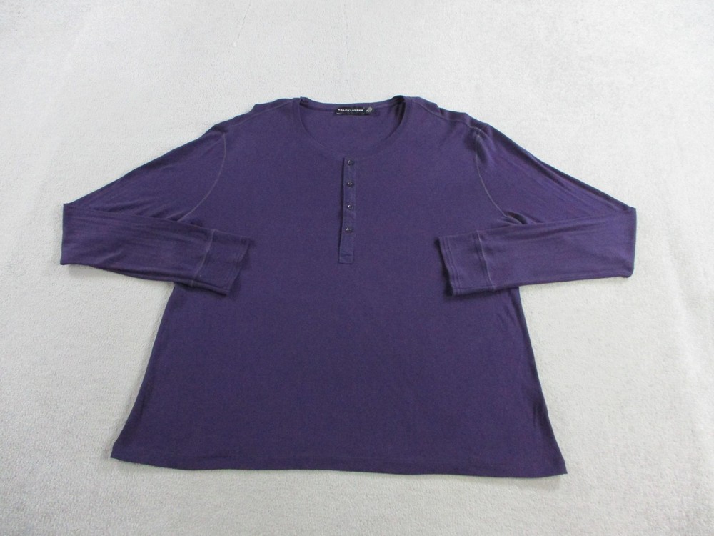 Ralph Lauren Shirt Mens XL Purple Black Label Ribbed Knit Henley Long Sleeve