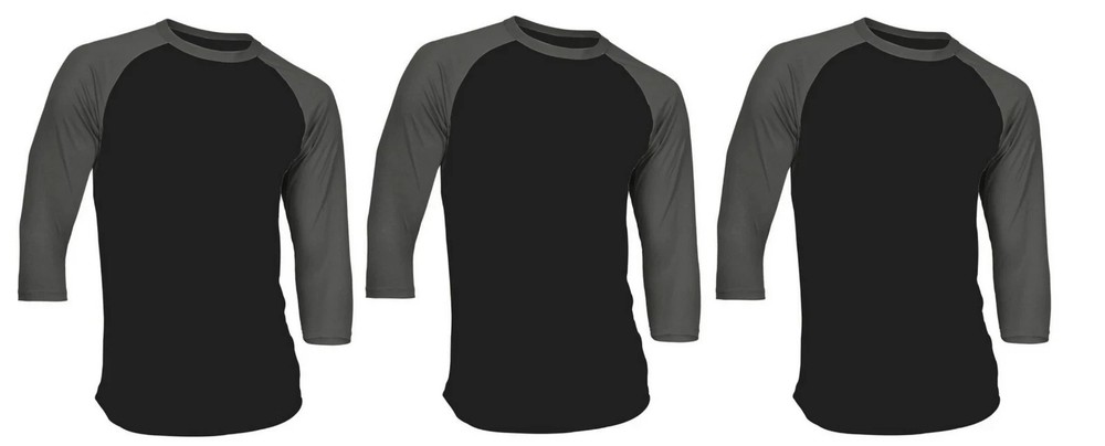 3 Packs Men’s 3/4 Sleeve Crew Neck Raglan Jersey Baseball Tee Shirts Size L