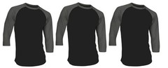 3 Packs Men’s 3/4 Sleeve Crew Neck Raglan Jersey Baseball Tee Shirts Size L