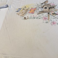 Vintage Bird House Nature T Shirt White Short Sleeve Graphic Tee Large L Y2K