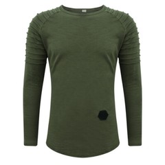 Mens Muscle T Shirt Slim Fit Top Gym Crew Neck Long Sleeve Plain Tee Shirt UK