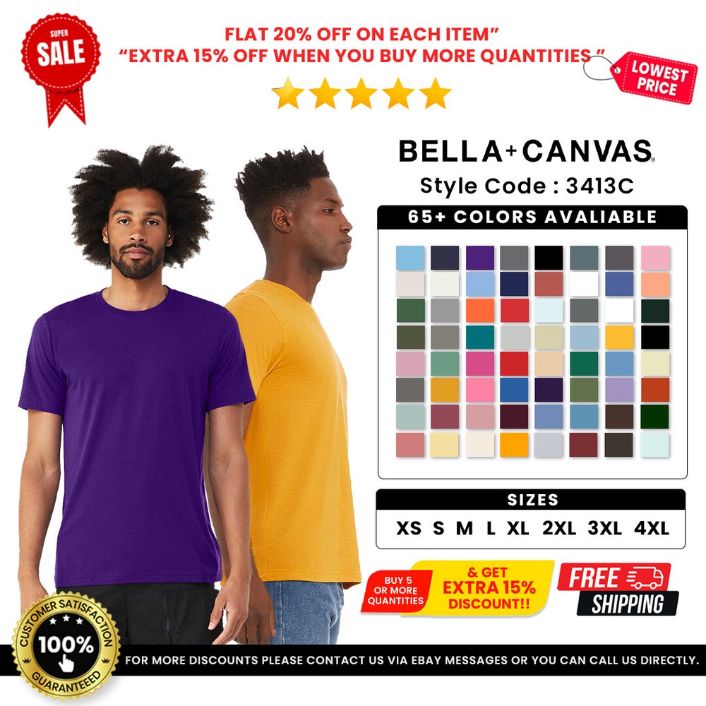 Bella + Canvas 3413C Unisex Triblend Short Sleeve Soft Comfortable Fit T-Shirt
