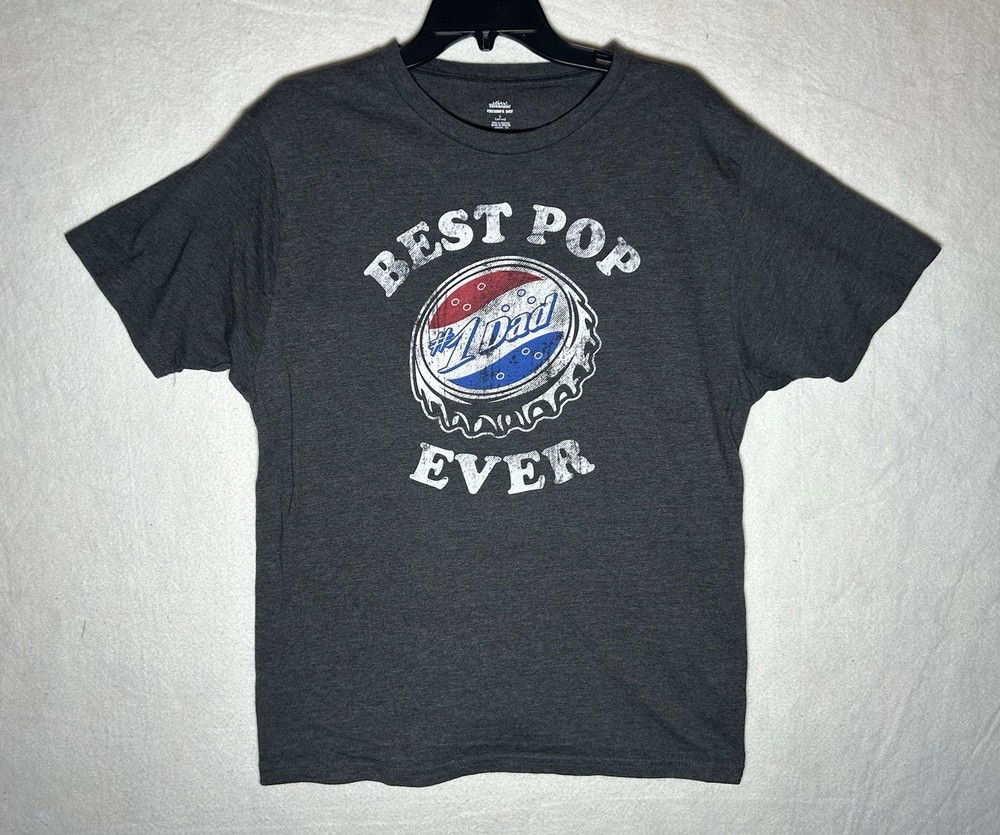 Men’s L Gray “Best Pop Ever” / “#1 Dad” Bottle Cap Father’s Day Crewneck T-Shirt