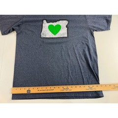 Love Oregon Green Heart Heather Blue Cotton Poly Blend T Shirt Adult Size L