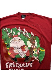 Vintage Kick’s Christmas Frequent Flyer Red Solid Graphic T-Shirt Men’s XL