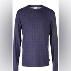 Armani Collezioni Blue Geo-Printed Long Sleeve Viscose T Shirt Size EU M/ US S