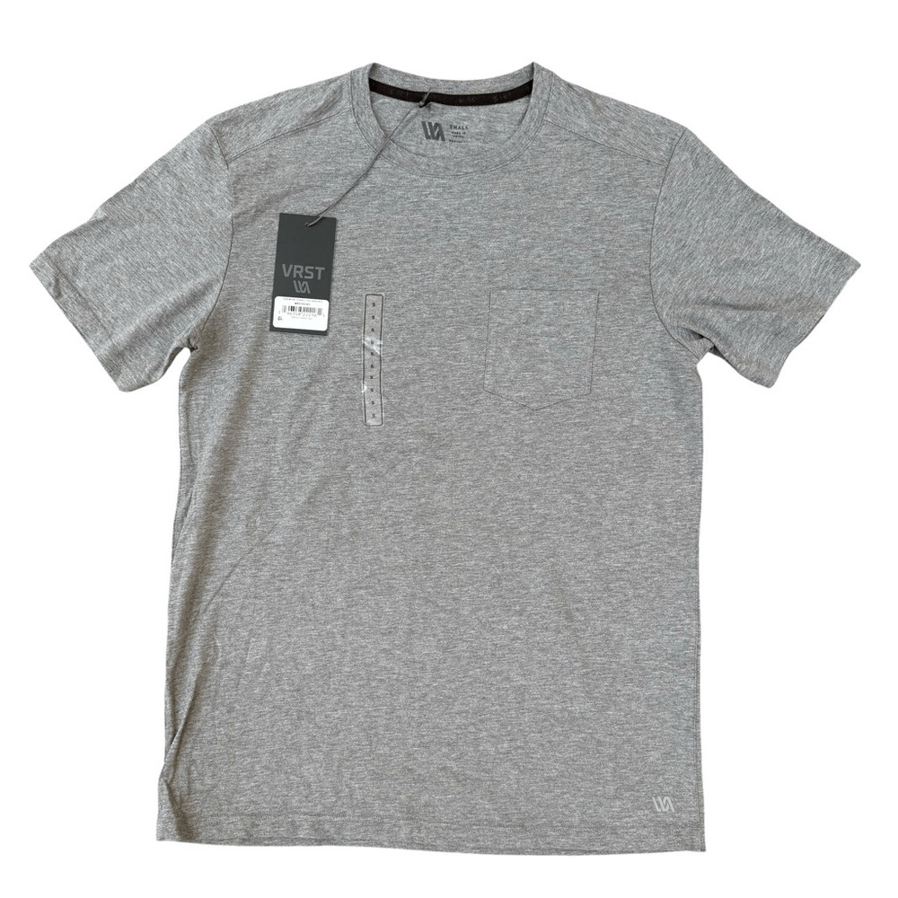 VRST men’s essential pocket mid gray Heather cotton stretch shirt size S NWT