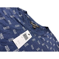 Michael Kors Men’s Allover Print Indigo Blue White Shirt Tee Size Large L New