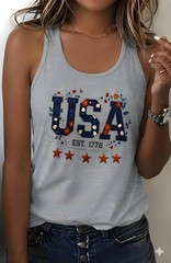 USA Est Floral Patriotic Design Graphic Tank Top