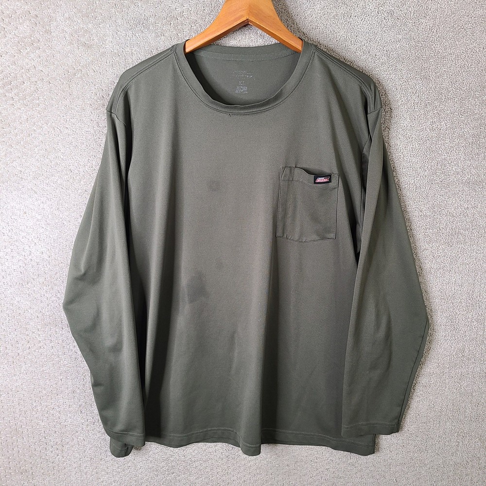 Dickies Shirt Mens XL Olive Green Long Sleeve Performance Pocket Workwear