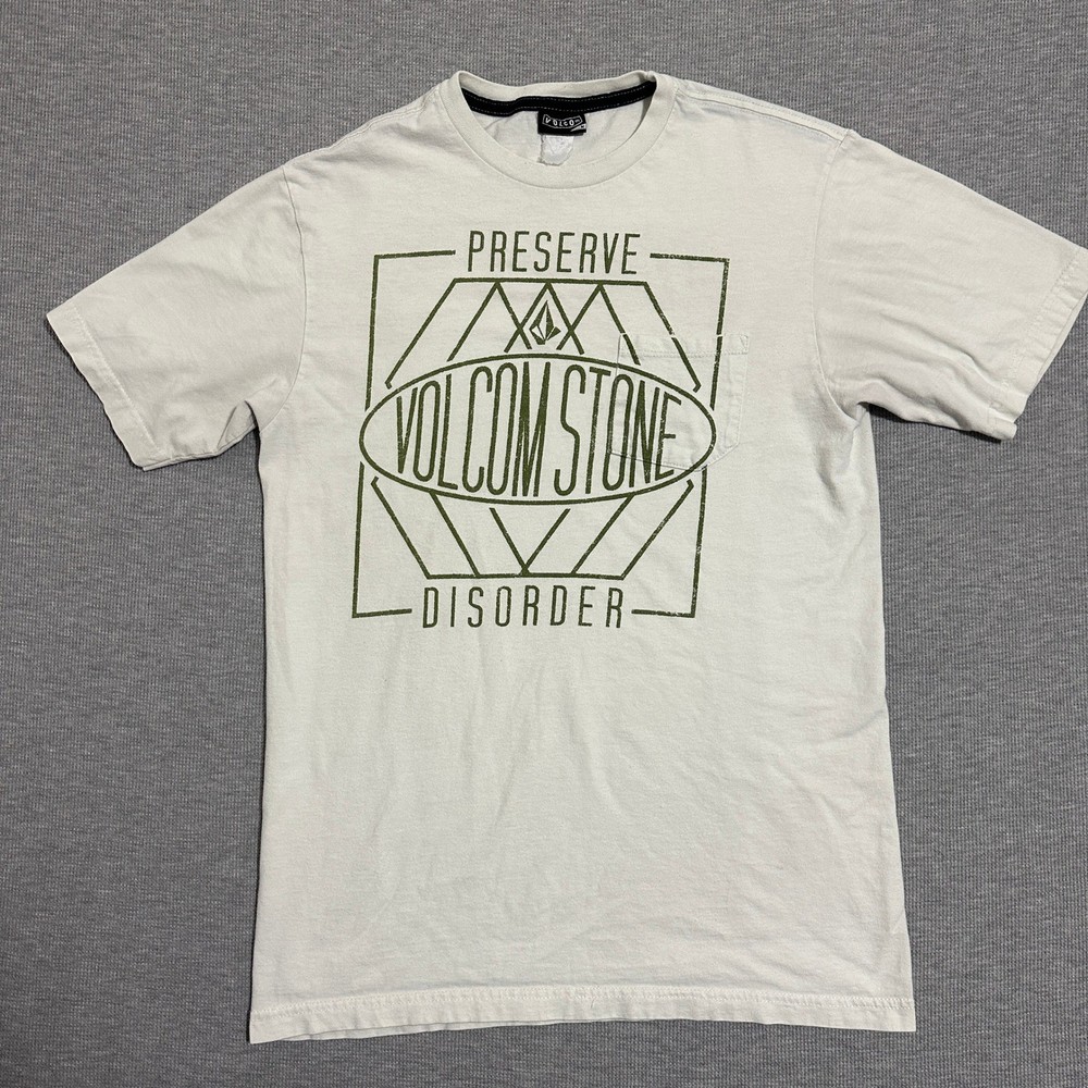 Y2K Volcom Stone Preserve Disorder Graphic Tee Cream Skate Surf Mens Medium