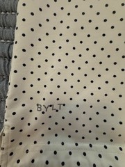 Bylt split hem shirt. Bone with navy polka dots. Large