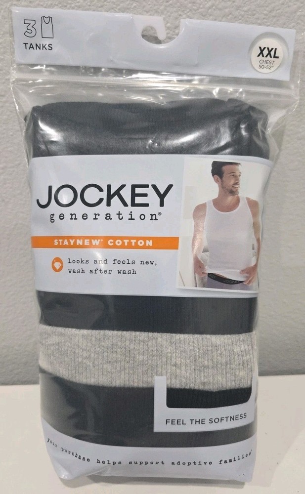 New Jockey Generation Ribbed Knit Men’s Size XXL Chest 50-52 Black Gray 3 Pk