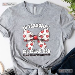 Heart Awareness Month T-Shirt In February We Wear Red Heart Disease Tee