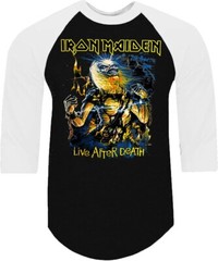 IRON MAIDEN LIVE AFTER DEATH PUNK ROCK SHIRT RAGLAN 3/4 SLEEVE B/W