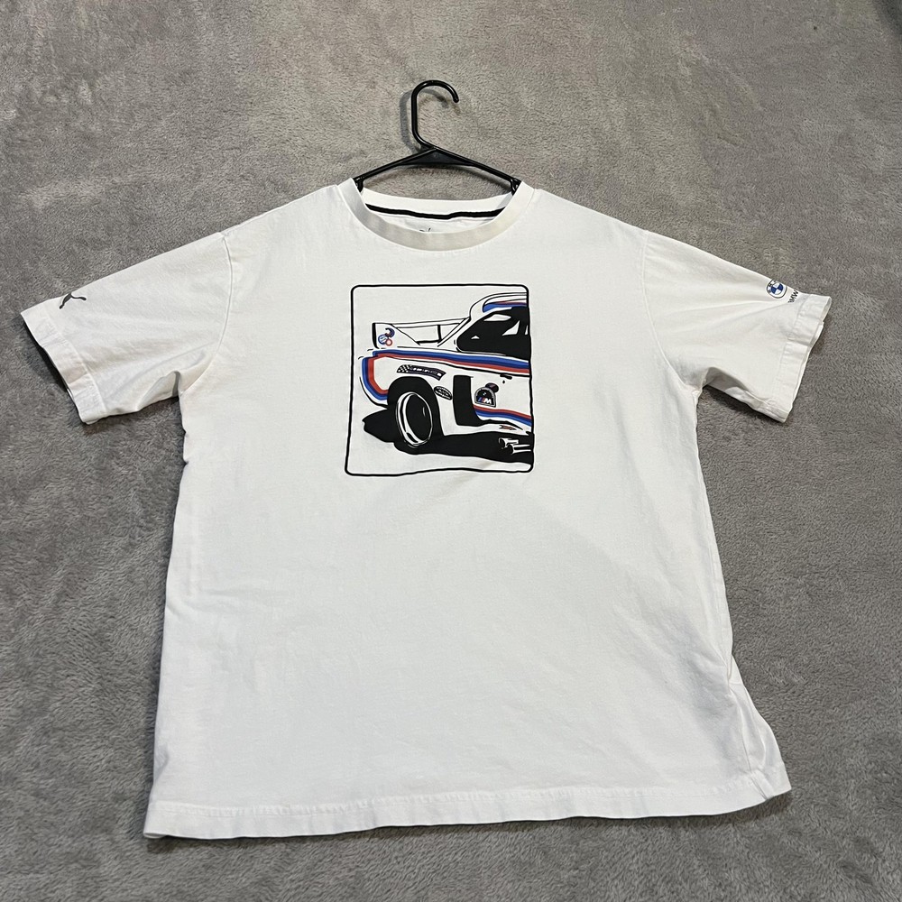Puma BMW Motorsport Shirt Mens Medium White Race Car Racing Graphic Tee T-Shirt