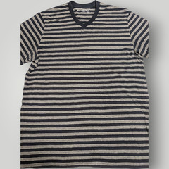 Foot Locker Triblend Mens L Blue Gray Striped V Neck T Shirt