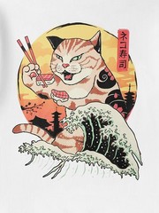Niepce Men’s Sushi Eating Cat Graphic Tee Japanese Streetwear Crewneck T-Shirt