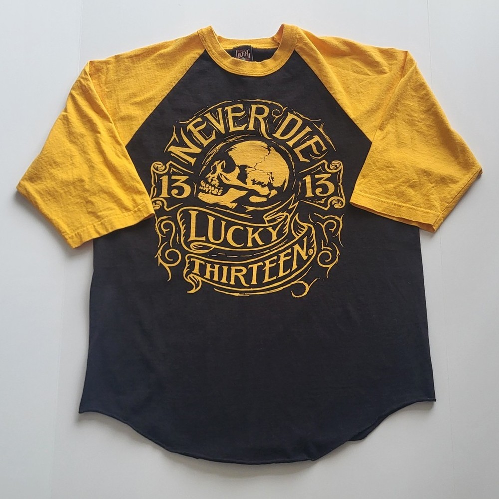 Lucky 13 Apparel Never Die Black & Yellow Raglan Shirt Large Tiger Army SoCal