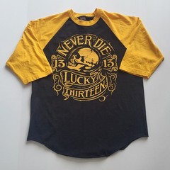 Lucky 13 Apparel Never Die Black & Yellow Raglan Shirt Large Tiger Army SoCal