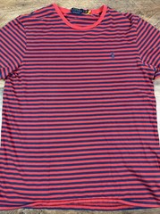Polo Ralph Lauren Navy Blue & Red Striped S/S Shirt Pony Logo Sz Large Preowned