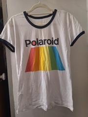 Mighty Fine Polaroid Ringer T-Shirt White/Black Trim Cotton Graphic Logo M