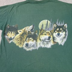Vintage 90s Cal Cru Vintage Wolf T Shirt Men L Green Short Sleeve Arizona Grunge