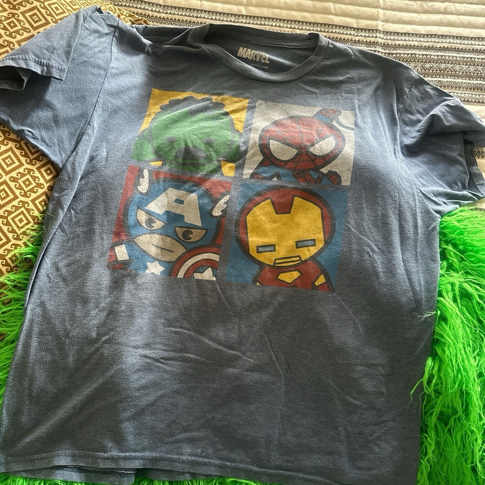 Marvel XL Blue Avengers Graphic T-Shirt Crew Neck Short Sleeve Hulk Spider-Man