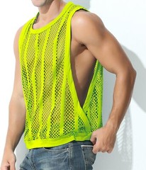 Zonbailon Mens Mesh Tank Fishnet Striped Sleeveless See Thru Muscle Undershirts
