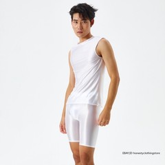 Men’s Sexy Oil Shiny Glossy Sports Muscle T-shirt Slim Elastic Tank Tops Vest