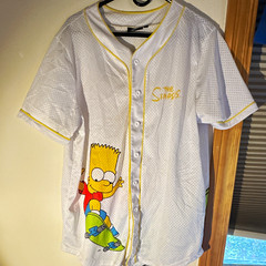 The Simpsons Men’s XL Bart Simpson Graphic Mesh Button-Front Jersey T-Shirt
