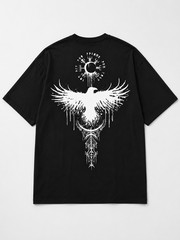 Viking Raven T-Shirt Norse Mythology Odin Symbol Graphic Mens Black Tee