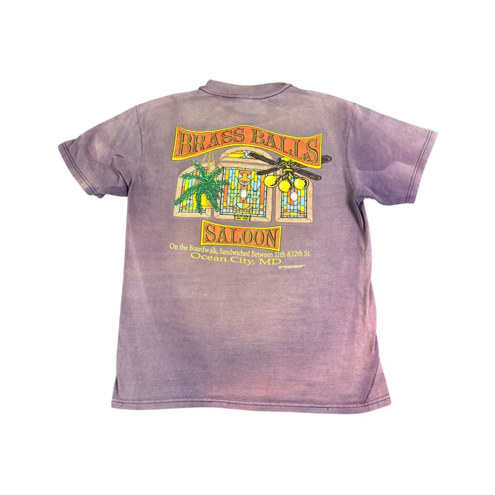 Brass Balls Saloon Ocean City MD Graphic T Shirt Men’s Purple Tie Dye Retro Tee