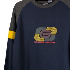 VTG 90s/Y2K NWT Guess Jeans Blue Yellow Long Sleeve Fleece Shirt Pullover XL