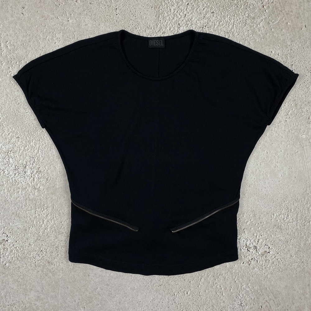 Diesel Vintage Avant Gade asymmetrical T Shirt Zipper Size M Black 90s 00s Women