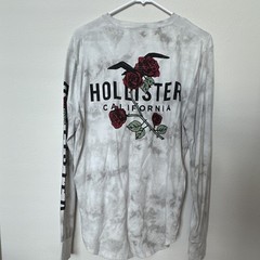 Hollister Men’s Crew Neck Long Sleeve Tie-Dye Rose Graphic T-Shirt L Gray/White